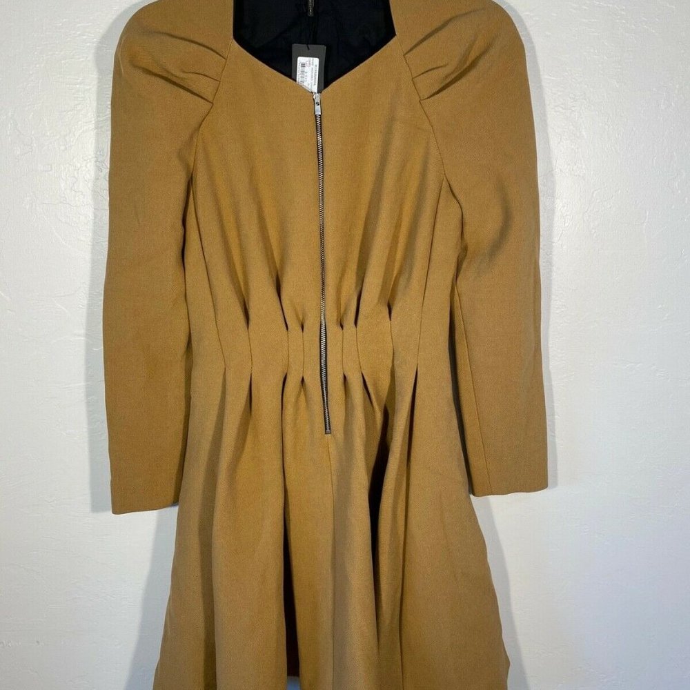 maje BROWN/KHAKI Mini Dress Fit N Flare Long PUFF Slv M NEVER WORN